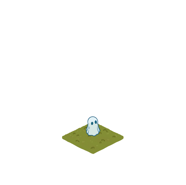 A cute ghost on a small patch of grass.