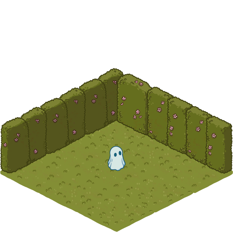 A cute ghost in an empty field.